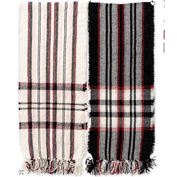 Soft Chenille Scarf Red Black Holiday Tartan Plaid Fringe Wrap - Picture 8 of 9